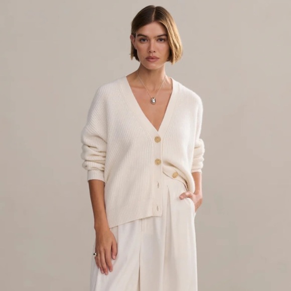 Jenni Kayne Cropped Cashmere Cocoon V Neck Knit Cardigan Sweater Ivory - Picture 7 of 9